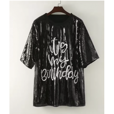 Sequin Dress - It's my Birthday Black with White (One Size)